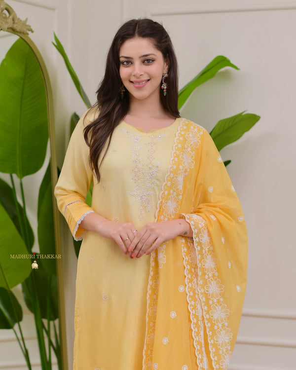 Yellow Ombre Pakistani Handwork Muslin Suit