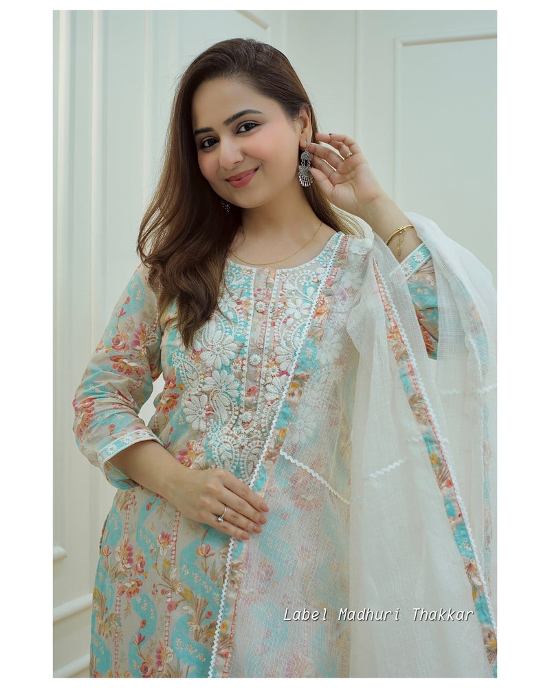 Blue Floral Gulnar Suit