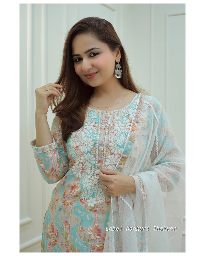 Blue Floral Gulnar Suit