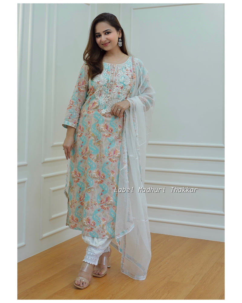 Blue Floral Gulnar Suit