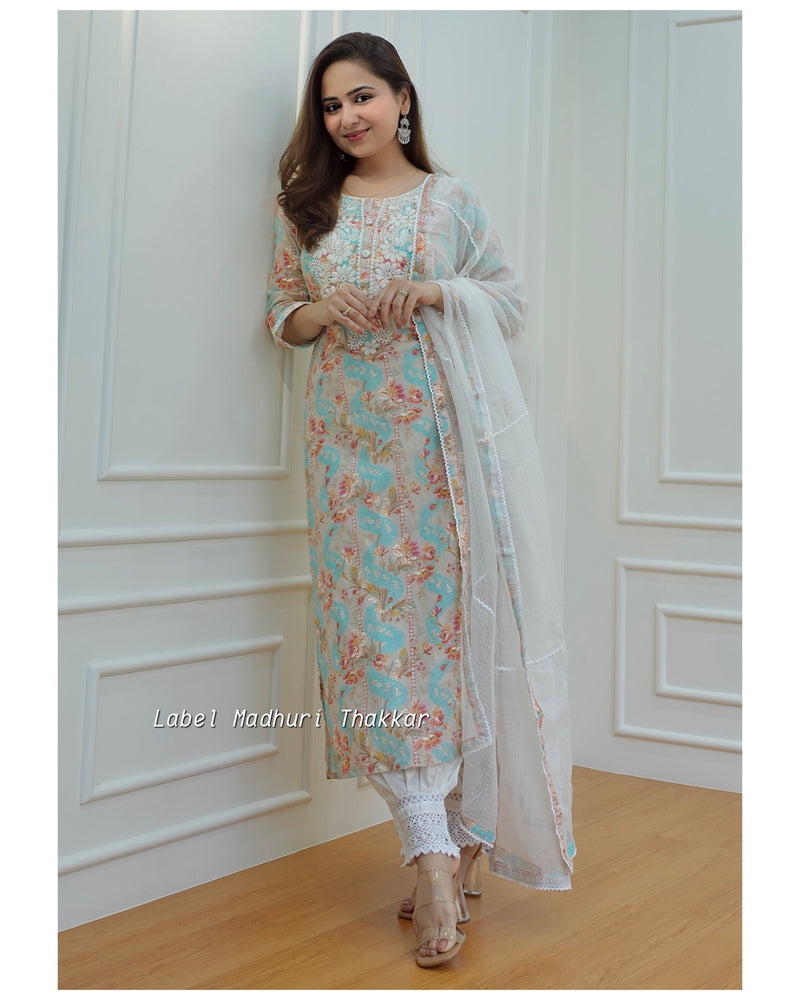 Blue Floral Gulnar Suit