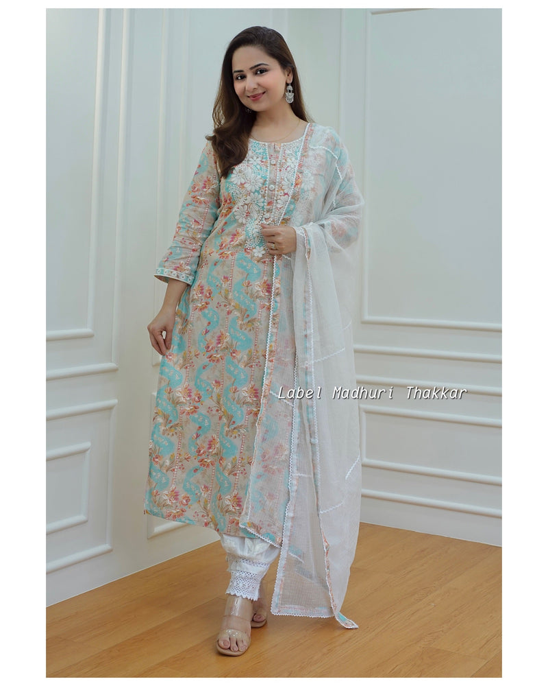 Blue Floral Gulnar Suit