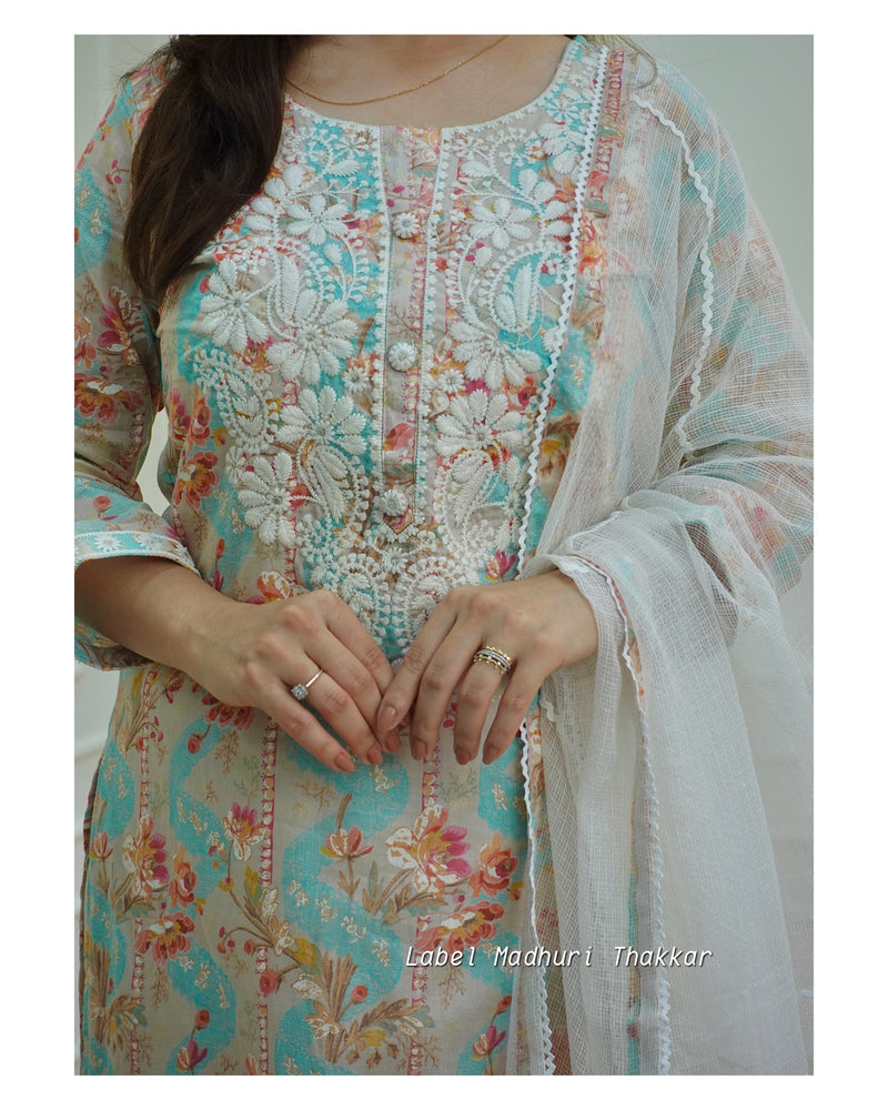 Blue Floral Gulnar Suit