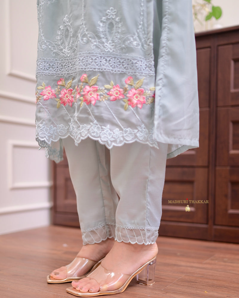 Powder Blue Pakistani Threadwork Organza Suit