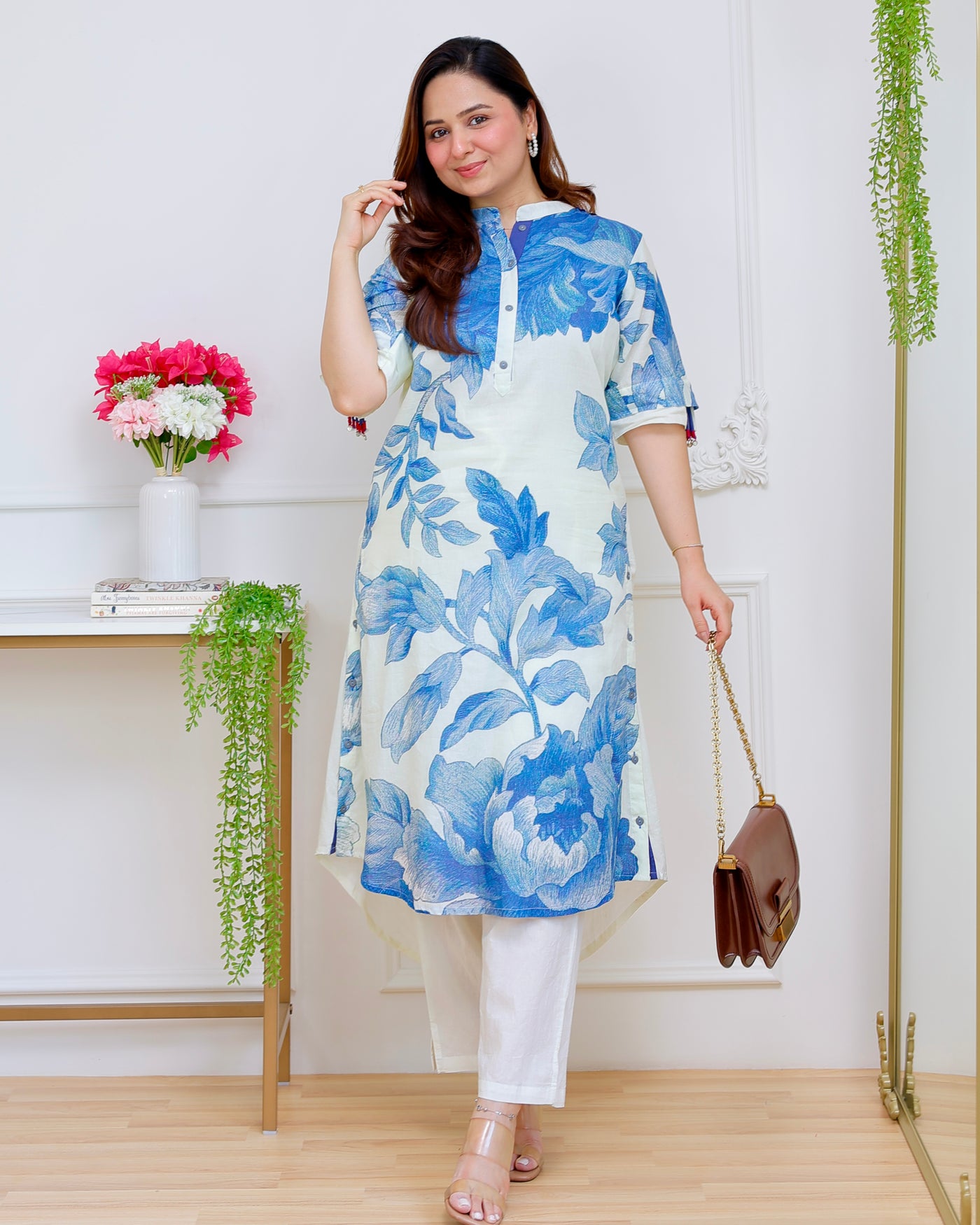 Blue Blossom Muse Mul Cotton Kurta Set