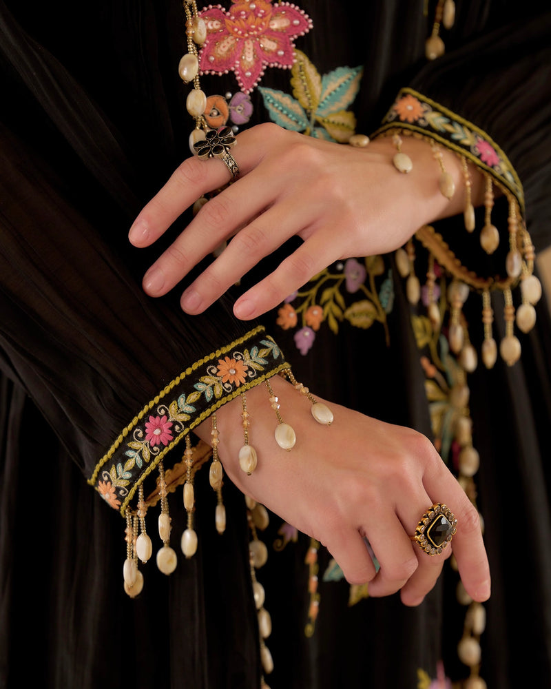 Noor-e-Gul Black Threadwork A Line Mul Chanderi Suit