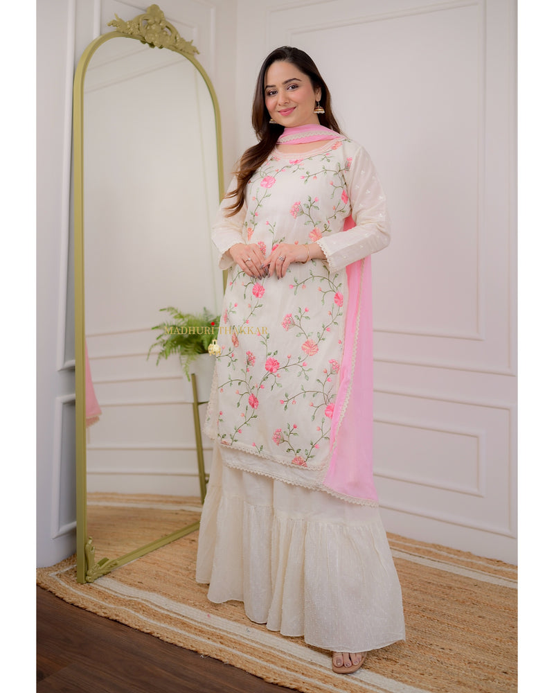 Ivory Threadwork Sharara Suit