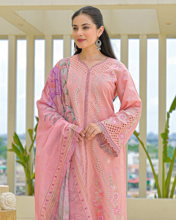 Peach Blush Pakistani Handwork Festive Cotton Suit