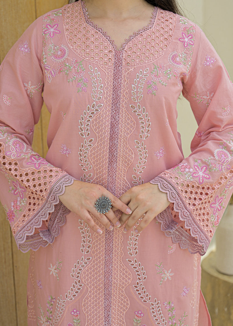 Peach Blush Pakistani Handwork Festive Cotton Suit