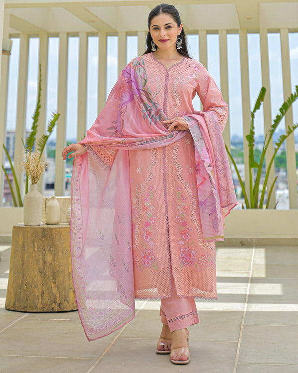 Peach Blush Pakistani Handwork Festive Cotton Suit