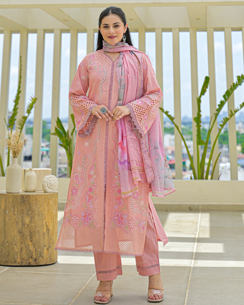 Peach Blush Pakistani Handwork Festive Cotton Suit