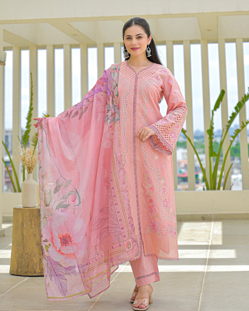 Peach Blush Pakistani Handwork Festive Cotton Suit