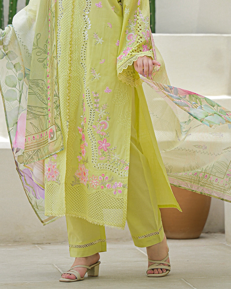 Lime Green Pakistani Handwork Festive Cotton Suit
