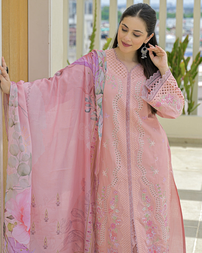 Peach Blush Pakistani Handwork Festive Cotton Suit