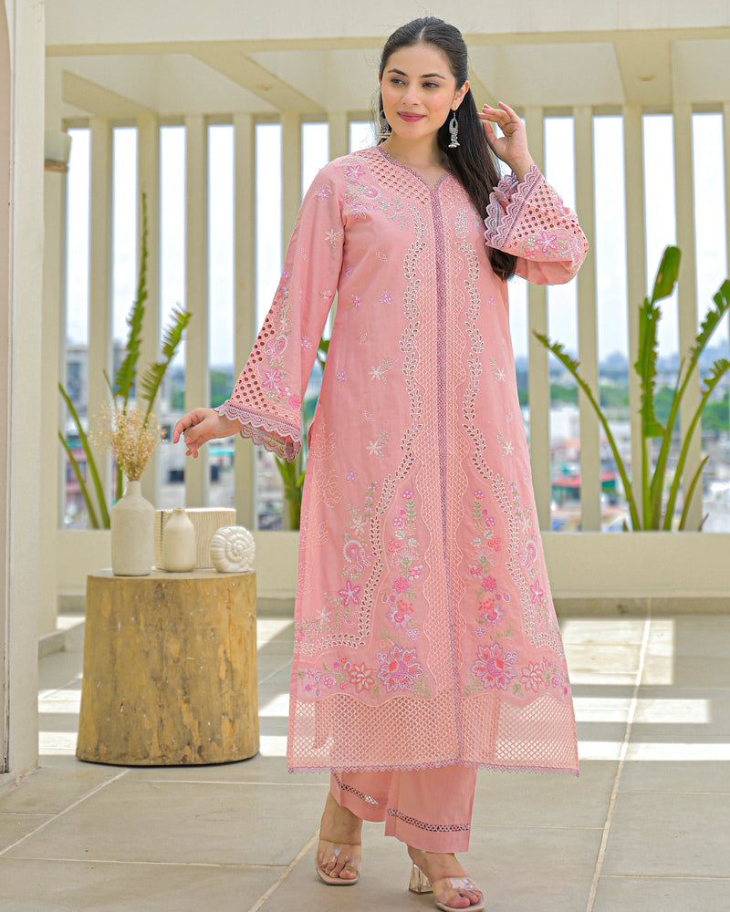 Peach Blush Pakistani Handwork Festive Cotton Suit