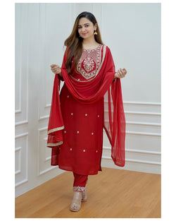 Red Dola Silk Suit