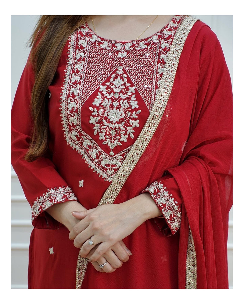 Red Dola Silk Suit