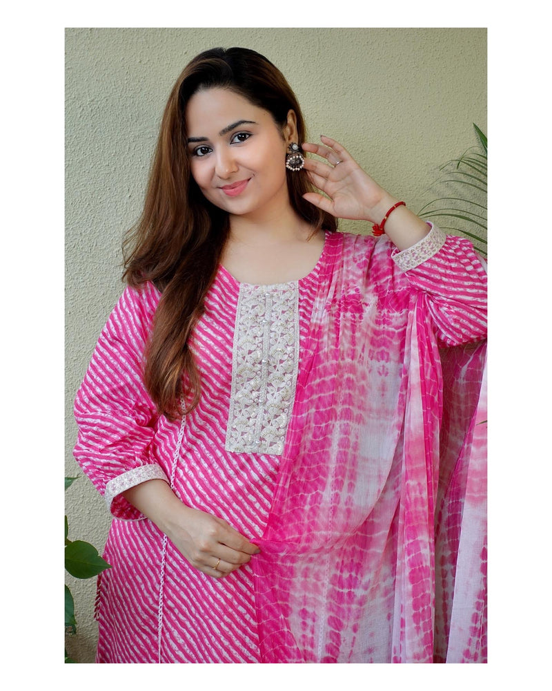 Rani Pink Leheriya Suit Set