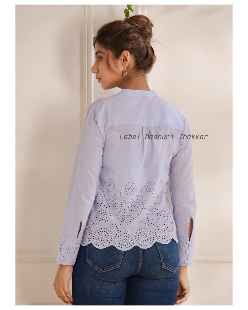 Lilac Cotton Schiffli Tunic