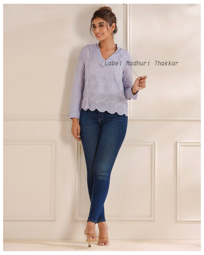 Lilac Cotton Schiffli Tunic