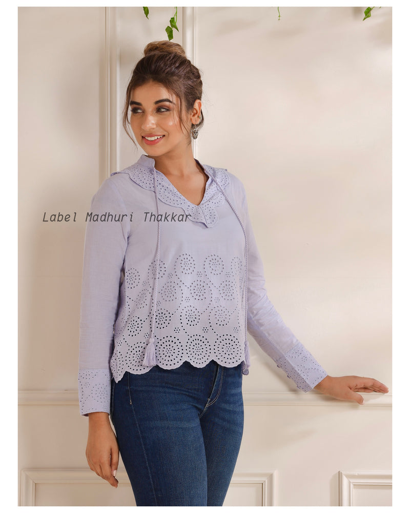 Lilac Cotton Schiffli Tunic