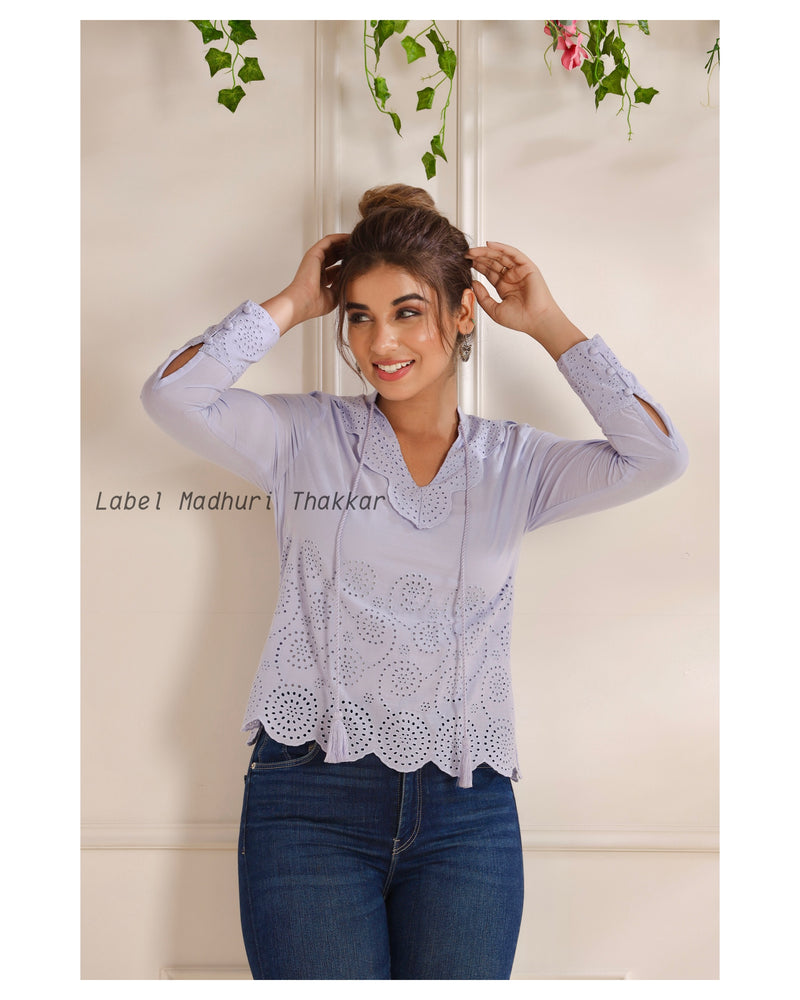 Lilac Cotton Schiffli Tunic