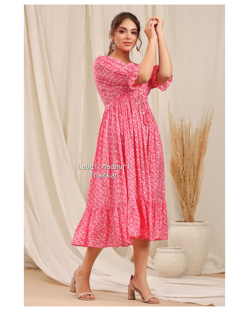 Pink Floral Muslin Dress