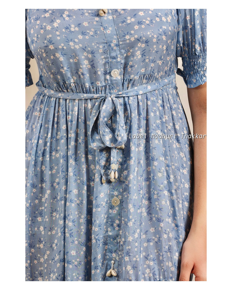 Blue Muslin Belt Dress