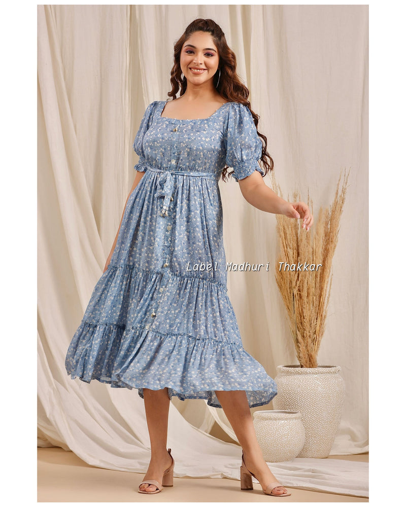 Blue Muslin Belt Dress