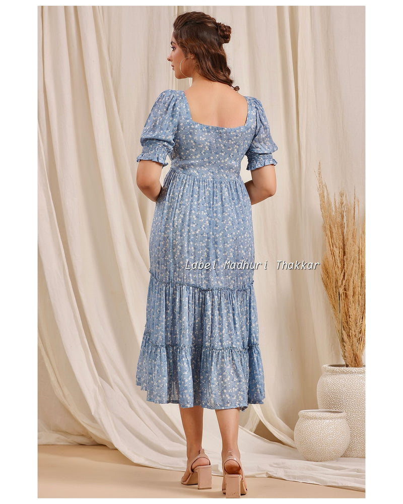Blue Muslin Belt Dress