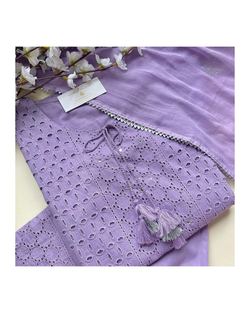 Lavender Chikankari Cutwork Suit