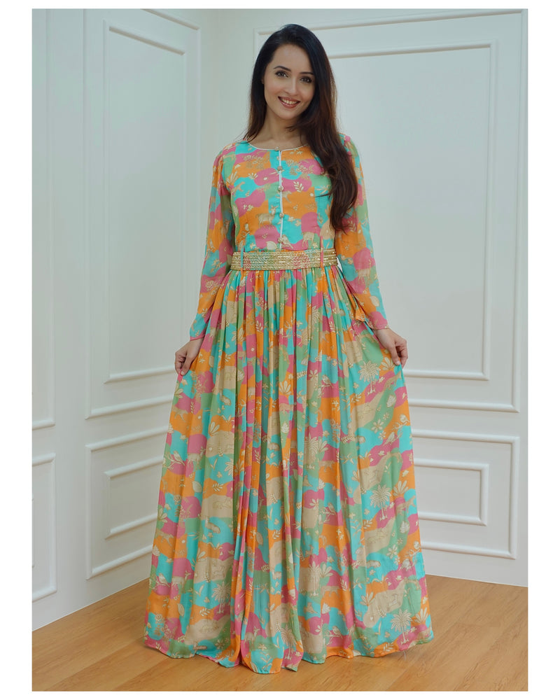Multi Color Chinnon Gown