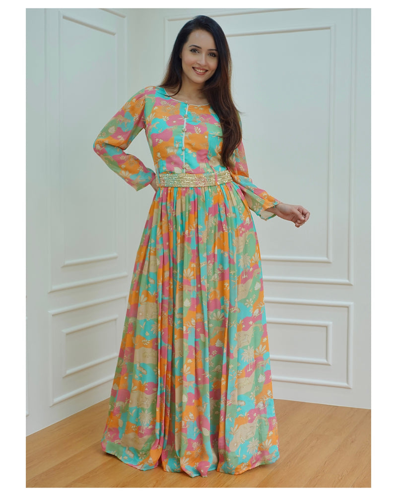 Multi Color Chinnon Gown