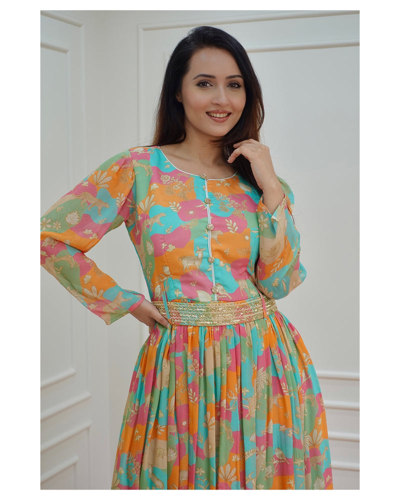 Multi Color Chinnon Gown