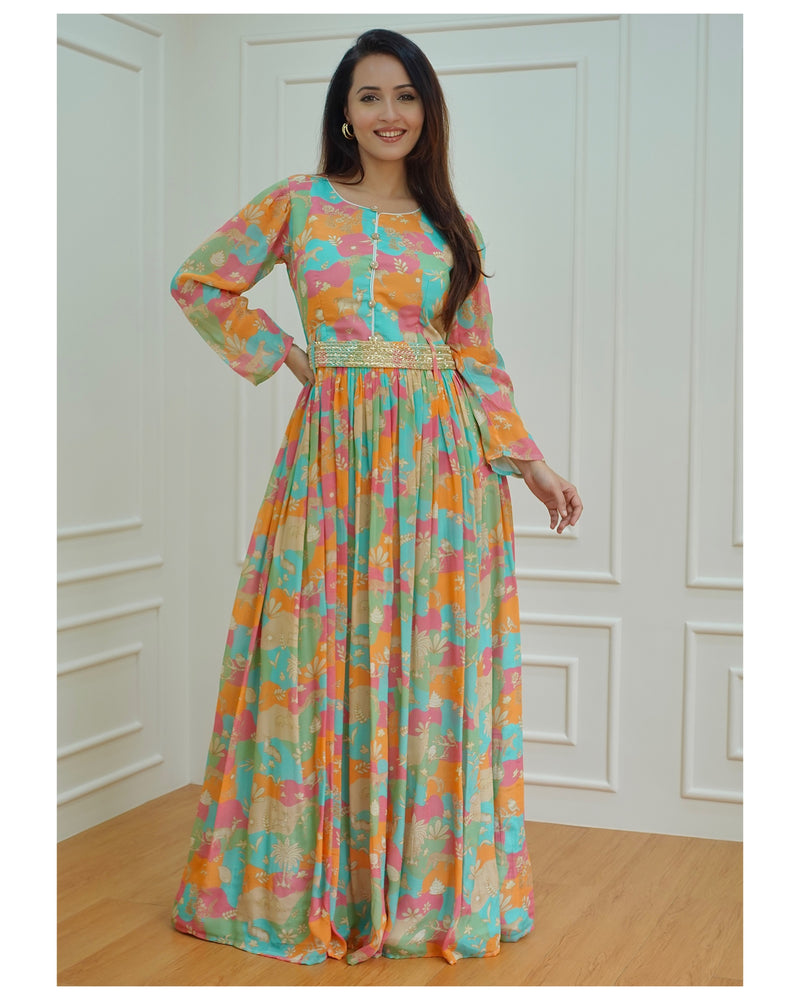Multi Color Chinnon Gown