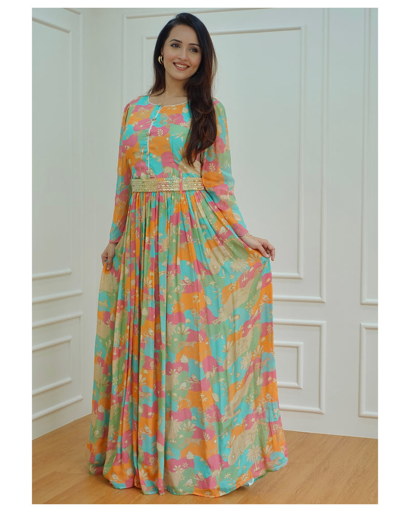 Multi Color Chinnon Gown