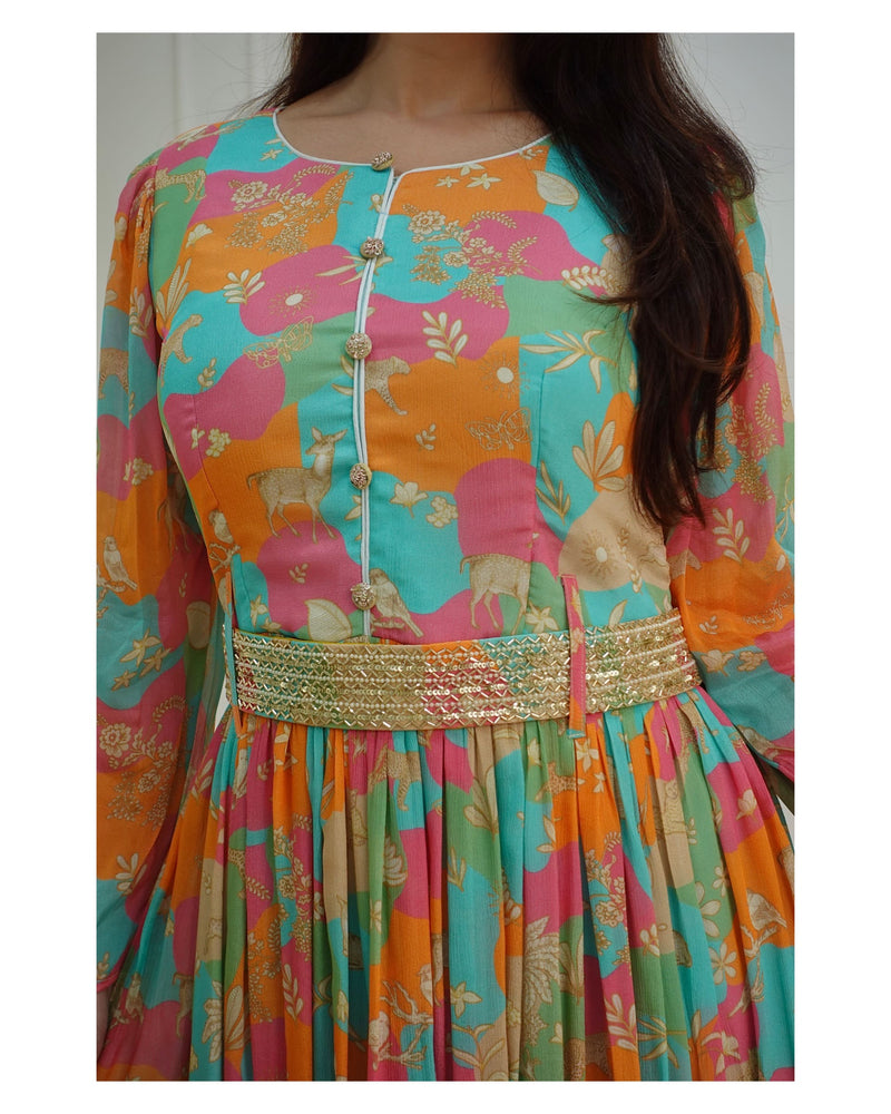 Multi Color Chinnon Gown