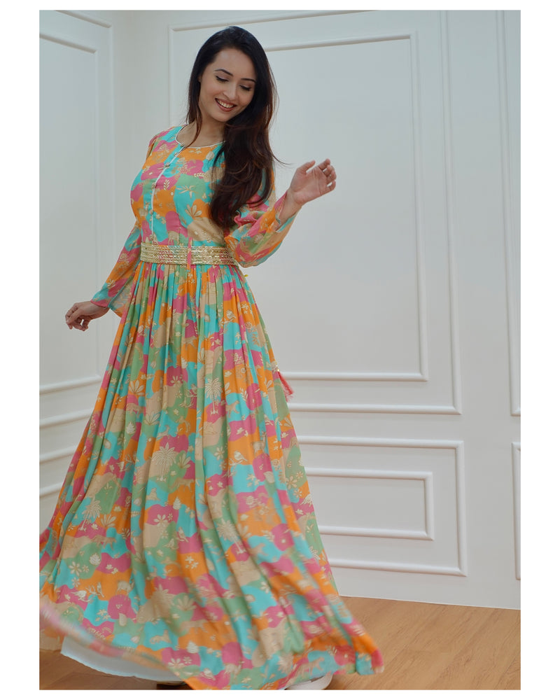 Multi Color Chinnon Gown