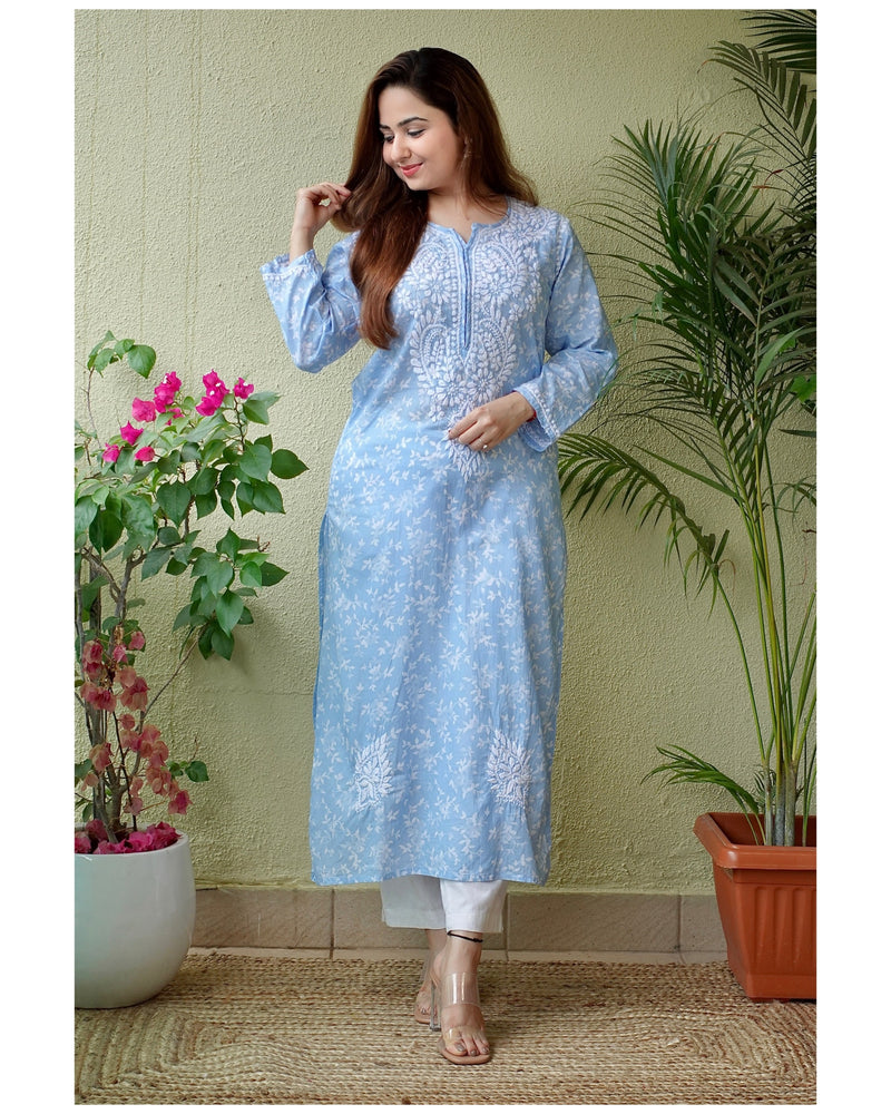 Buy Denim Blue Chikankari Kurta for Women, Lucknowi Chikankari Kurti Modal  Silk With Pant Chikankari Kurta Sets Indian Ethnic Kurta Gift for Her  Online in India - Etsy