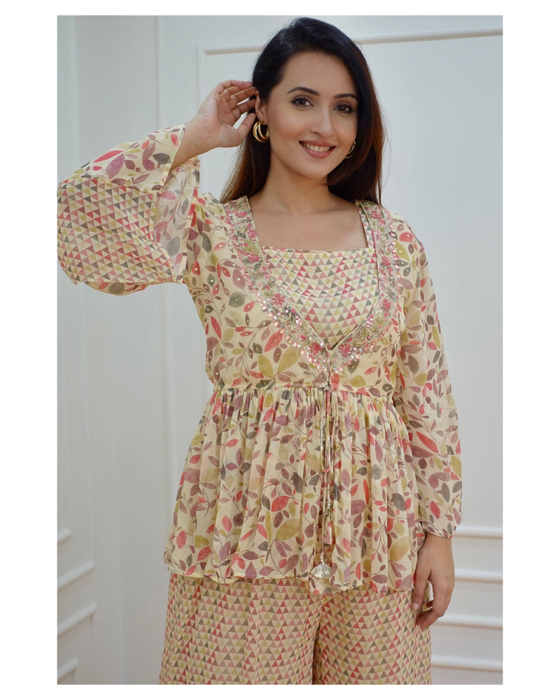Ivory Floral Handwork Sharara Set