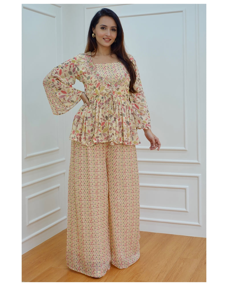 Ivory Floral Handwork Sharara Set