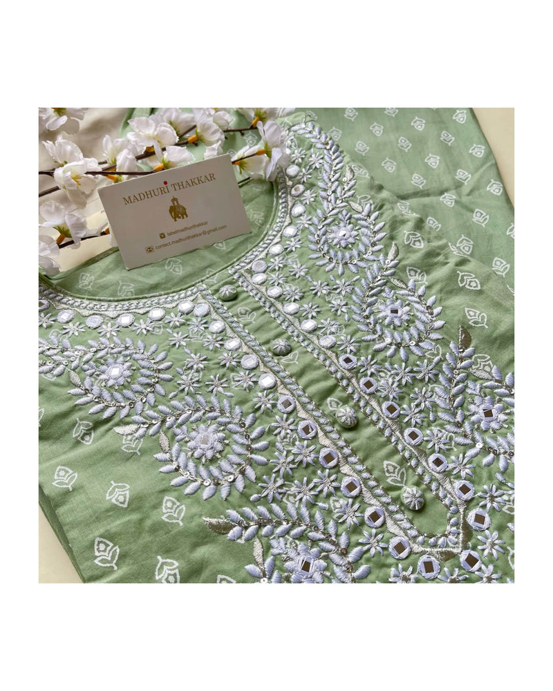Green Embroidered Kurta Set