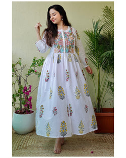 Casual Wear Multi Color Cotton Printed Work Gown | Cotton gowns, Designer  gowns, Fashion