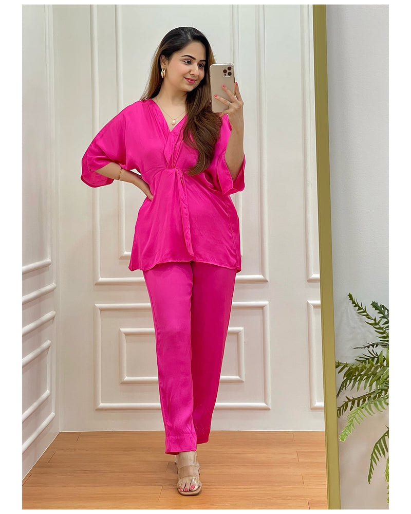 Hot Pink Satin Silk Co-ord Set