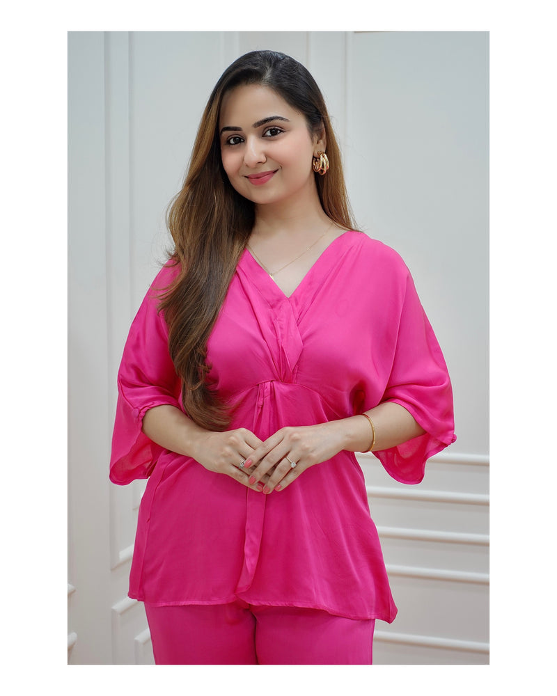 Hot Pink Satin Silk Co-ord Set