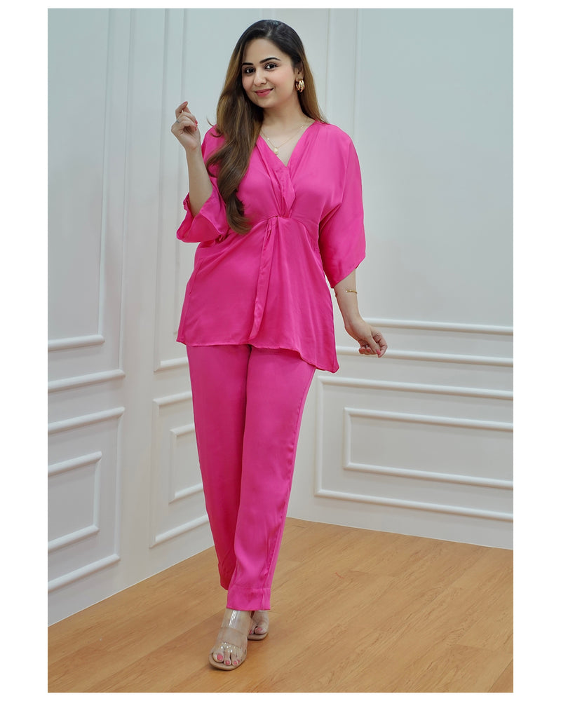 Hot Pink Satin Silk Co-ord Set