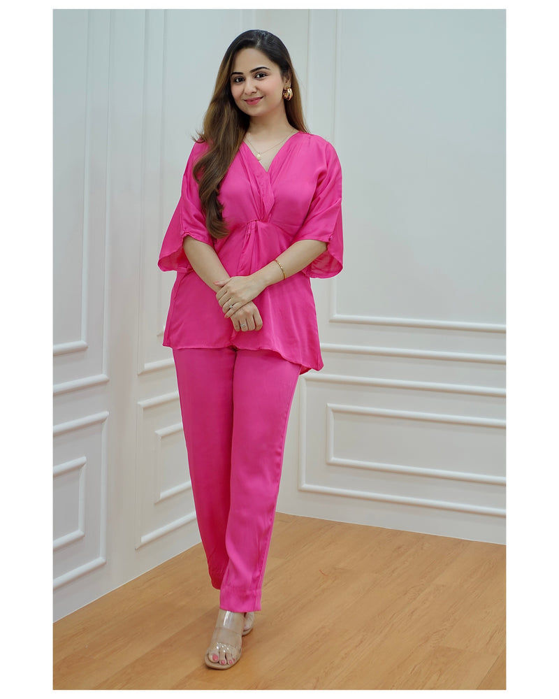 Hot Pink Satin Silk Co-ord Set