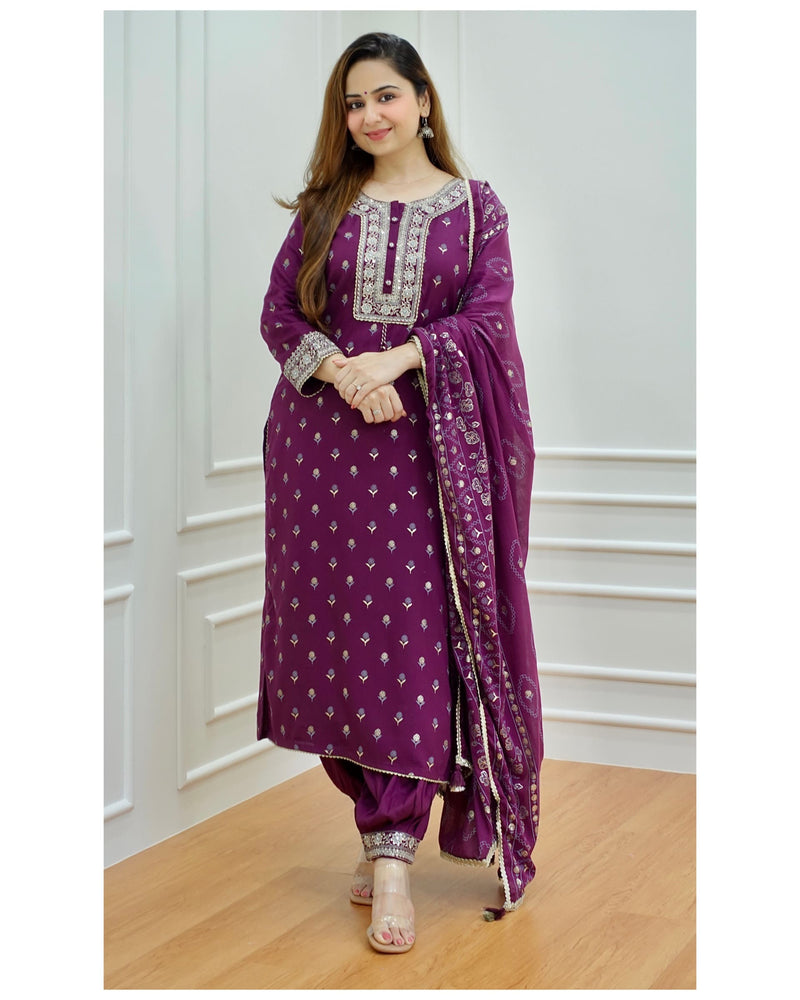 Magenta Embroidered Afghani Suit