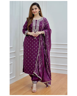 Magenta Embroidered Afghani Suit