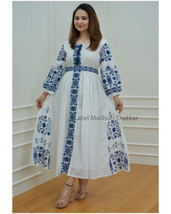 White-Blue Threadwork Dress